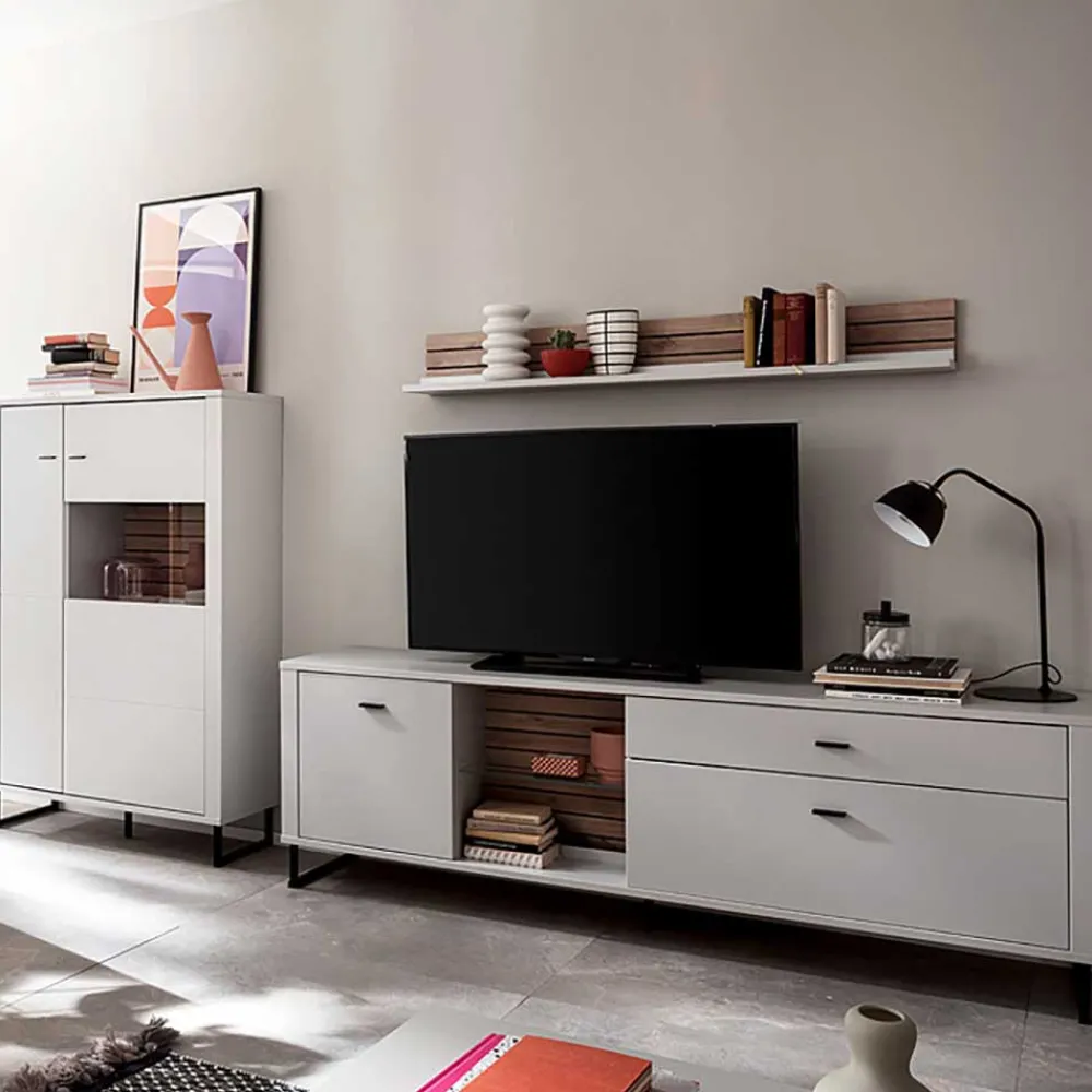 Wohnen Wohnwand in Weiß mit Wildeiche - Varzino (dreiteilig)