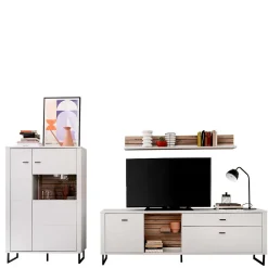 Wohnen Wohnwand in Weiß mit Wildeiche - Varzino (dreiteilig)