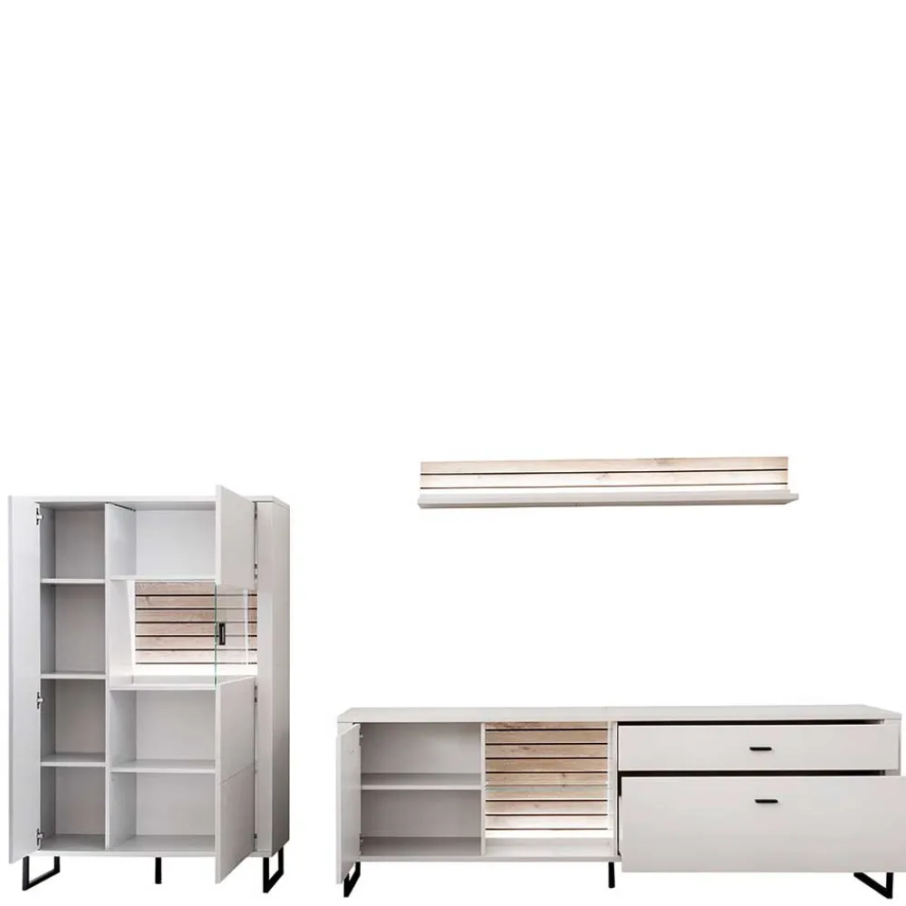 Wohnen Wohnwand in Weiß mit Wildeiche - Varzino (dreiteilig)