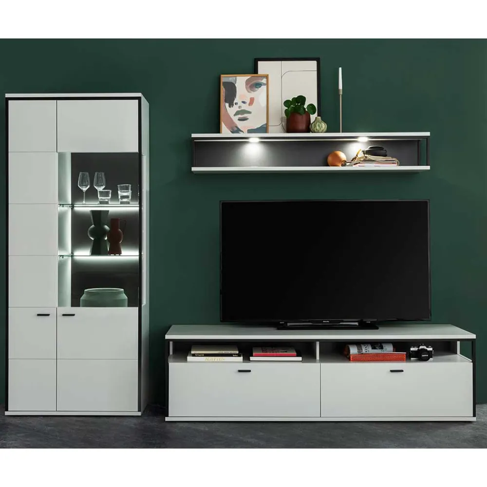 Wohnen Wohnwand in Weiß und Schwarzgrau - Loazin (dreiteilig)