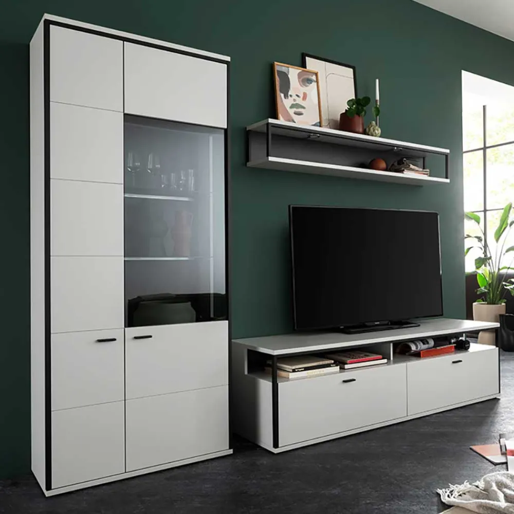 Wohnen Wohnwand in Weiß und Schwarzgrau - Loazin (dreiteilig)