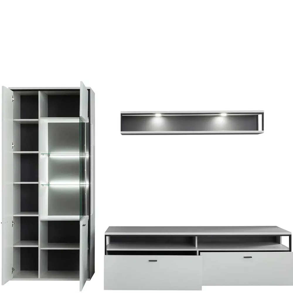 Wohnen Wohnwand in Weiß und Schwarzgrau - Loazin (dreiteilig)