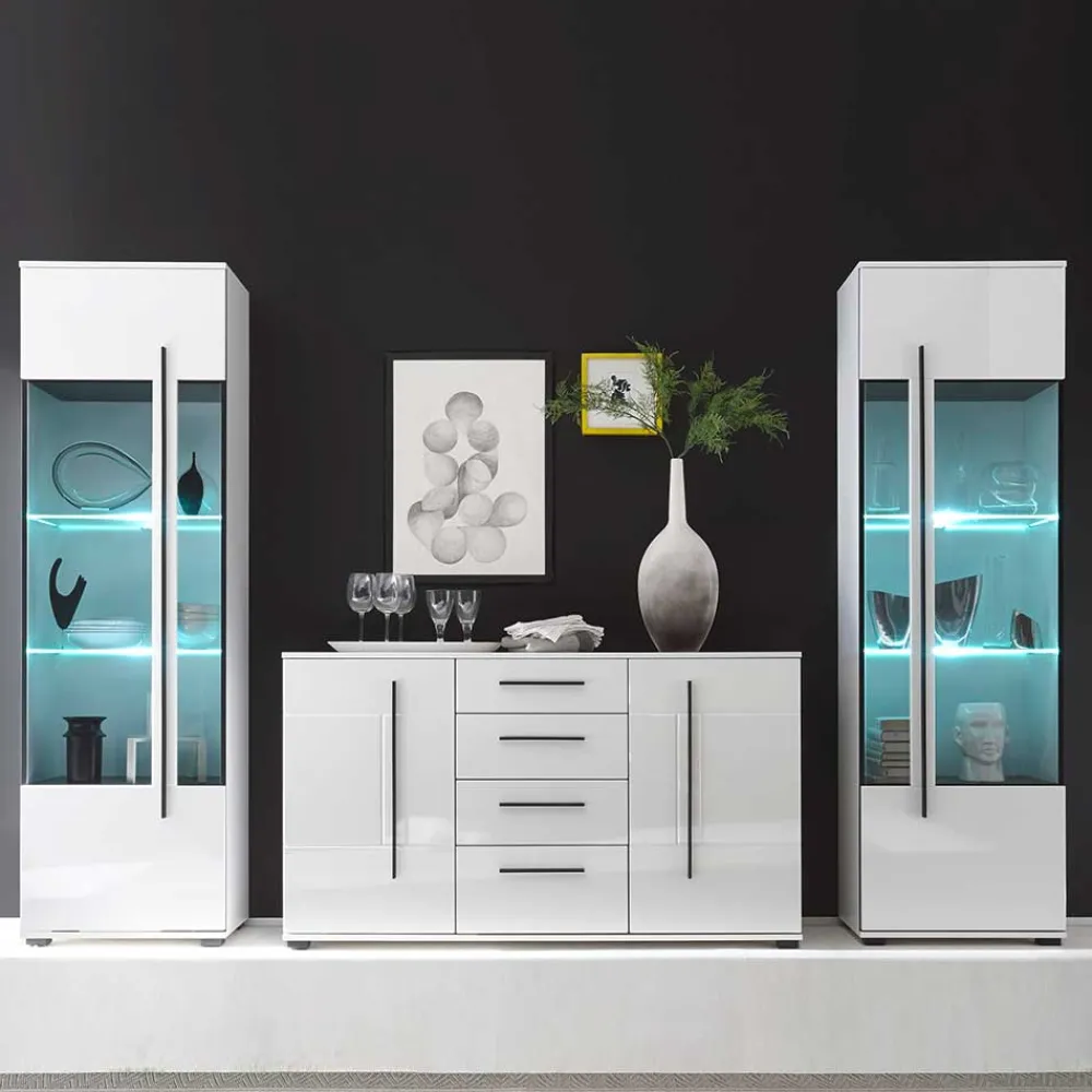 Wohnen Wohnwände|Wohnwand*Wohnwand Jetongos in Hochglanz Weiß (dreiteilig)