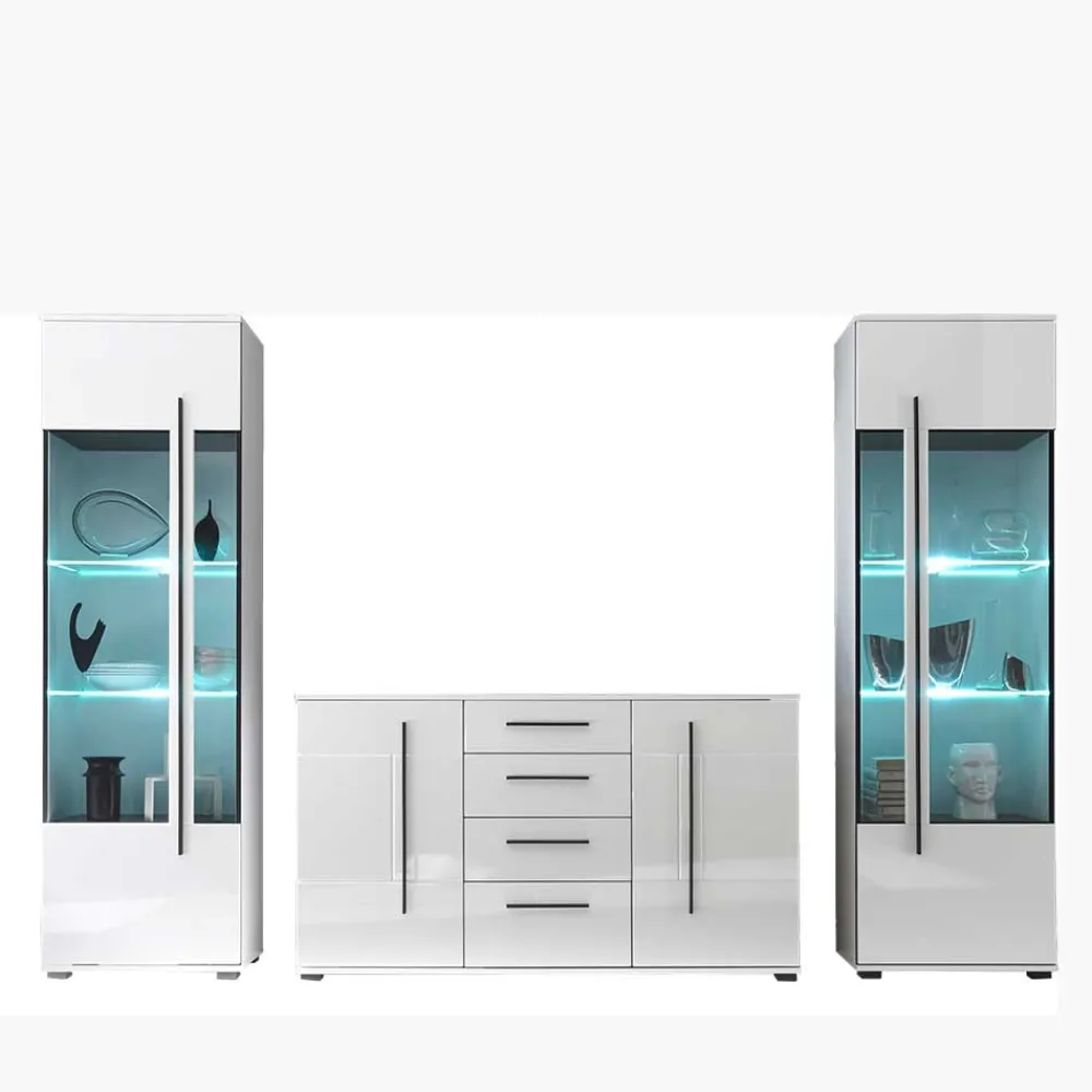 Wohnen Wohnwände|Wohnwand*Wohnwand Jetongos in Hochglanz Weiß (dreiteilig)