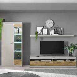 Wohnen Wohnwand Kombination in Hellgrau & Zinneiche - Lioscas (dreiteilig)