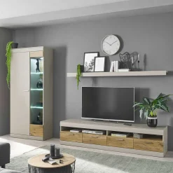 Wohnen Wohnwand Kombination in Hellgrau & Zinneiche - Lioscas (dreiteilig)