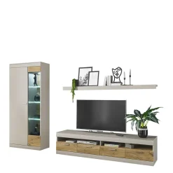 Wohnen Wohnwand Kombination in Hellgrau & Zinneiche - Lioscas (dreiteilig)