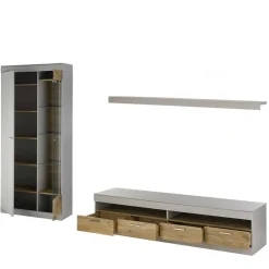 Wohnen Wohnwand Kombination in Hellgrau & Zinneiche - Lioscas (dreiteilig)