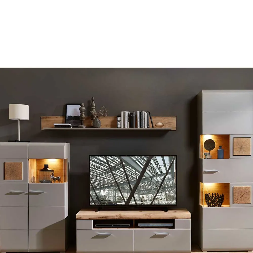 Wohnen Wohnwand Möbel in Grau & Eiche - Fraguca (vierteilig)