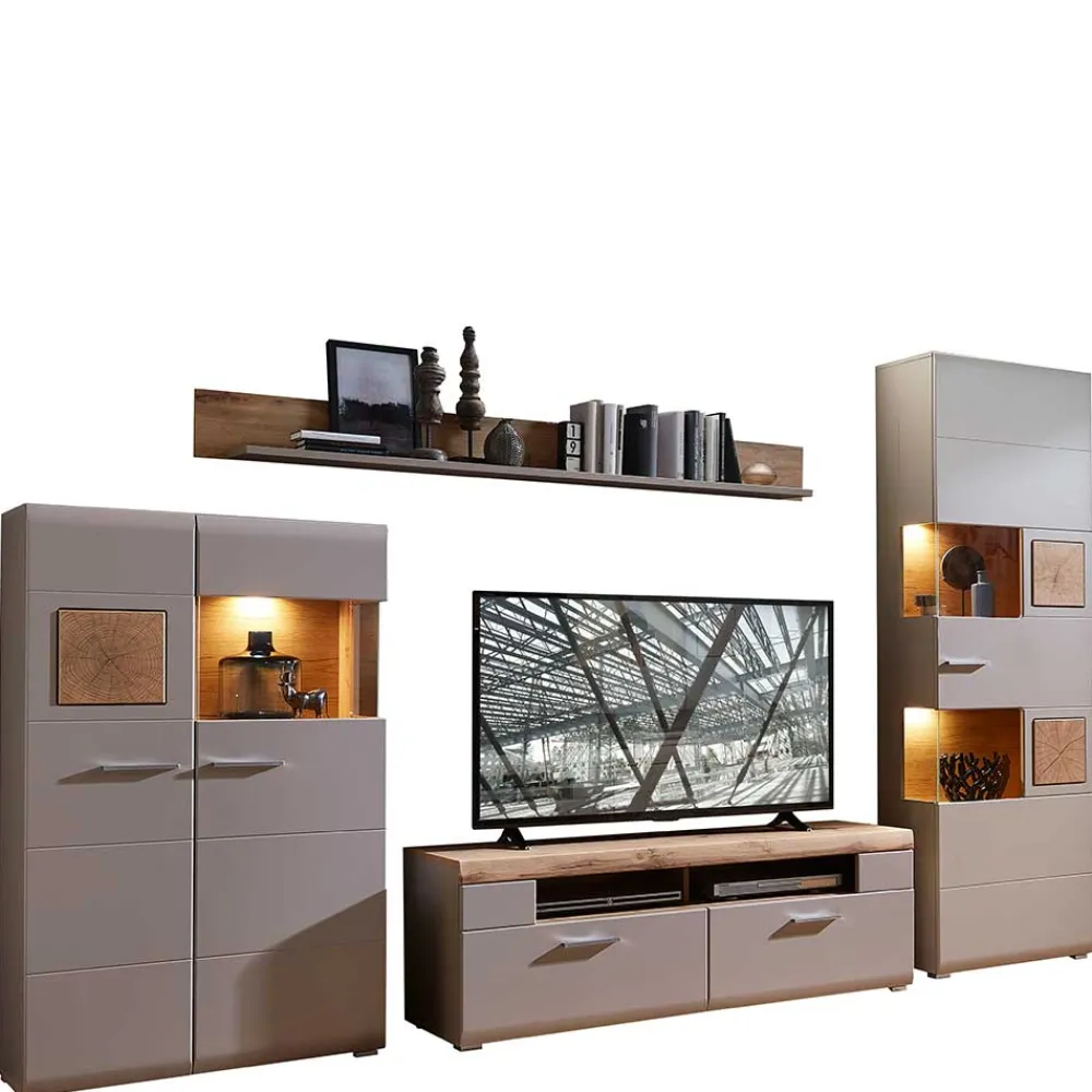 Wohnen Wohnwand Möbel in Grau & Eiche - Fraguca (vierteilig)