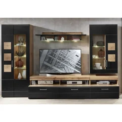 Wohnen Wohnwand Möbel in Schwarz & Wildeiche - Kandu (fünfteilig)