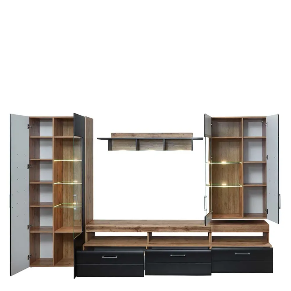 Wohnen Wohnwand Möbel in Schwarz & Wildeiche - Kandu (fünfteilig)