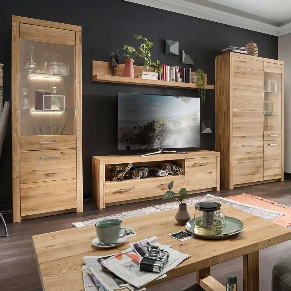 Wohnen Wohnwände|Wohnwand*Wohnwand Möbel Set aus Wildeiche - Loitons (vierteilig)