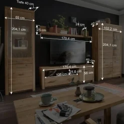 Wohnen Wohnwände|Wohnwand*Wohnwand Möbel Set aus Wildeiche - Loitons (vierteilig)