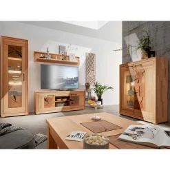 Wohnen Wohnwand Möbelset aus Massivholz - Sarosca (vierteilig)