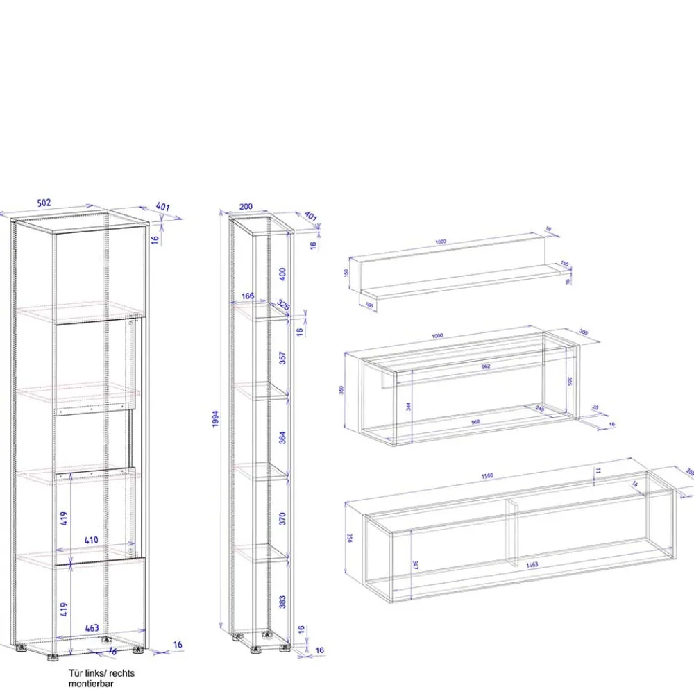 Wohnen Wohnwände|Wohnwand*Wohnwand mit Arbeitsplatz modern - Nonessia (fünfteilig)
