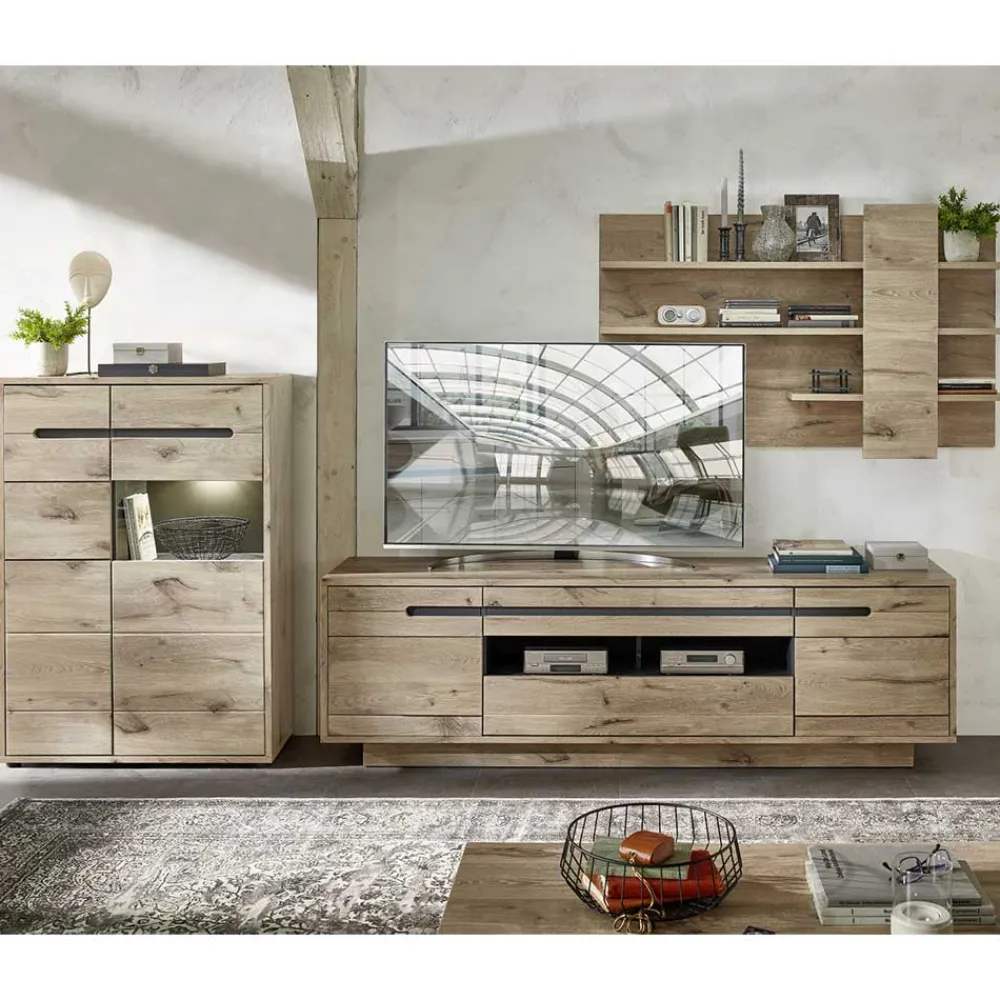 Wohnen Wohnwände|Wohnwand*Wohnwand Schränke im Holzdekor - Zelio (dreiteilig)