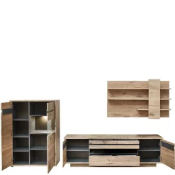 Wohnen Wohnwände|Wohnwand*Wohnwand Schränke im Holzdekor - Zelio (dreiteilig)