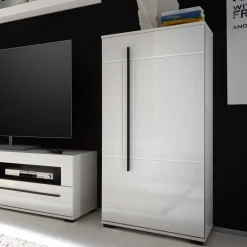 Wohnen Vitrinen|Wohnzimmer-Vitrinen*Wohnwand Seitenschrank Jetongos in Weiß Hochglanz