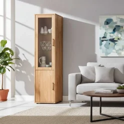 Wohnen Wohnwand Standvitrine aus Holz - Teano