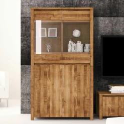 Wohnen Wohnwand Vitrine Nadalia aus Wildeiche Massivholz