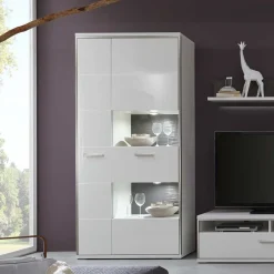 Wohnen Vitrinen|Wohnzimmer-Vitrinen*Wohnwand Vitrine Tacroma in Hochglanz Weiß