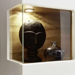 Wohnen Wohnwand Vitrinenschrank in Weiß Eiche - Lisepio