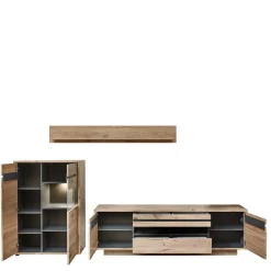 Wohnen Wohnwände|Wohnwand*Wohnzimmer Anbauwand Holz Look - Zelio (dreiteilig)