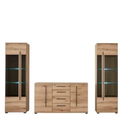 Wohnen Wohnzimmerschränke|Wohnwände*Wohnzimmer Anbauwand in Eiche - Brocus (dreiteilig)