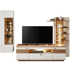 Wohnen Wohnwände|Wohnwand*Wohnzimmer Anbauwand in Weiß mit Wildeiche - Niam (dreiteilig)