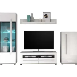 Wohnen Wohnwände|Wohnwand*Wohnzimmer Anbauwand Jetongos in Weiß Hochglanz (vierteilig)