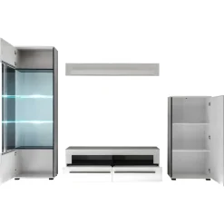 Wohnen Wohnwände|Wohnwand*Wohnzimmer Anbauwand Jetongos in Weiß Hochglanz (vierteilig)