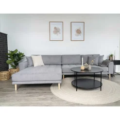Wohnen Skandinavische Möbel|Sofas*Wohnzimmer Ecksofa in Hellgrau mit Buche - Lelyo
