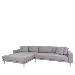 Wohnen Skandinavische Möbel|Sofas*Wohnzimmer Ecksofa in Hellgrau mit Buche - Lelyo