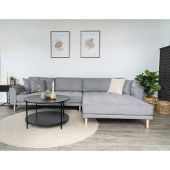 Wohnen Skandinavische Möbel|Sofas*Wohnzimmer Ecksofa in Hellgrau mit Buche - Lelyo
