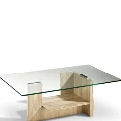 Wohnen Wohnzimmer Glastisch auf Säulengestell mit Ablage - Durense