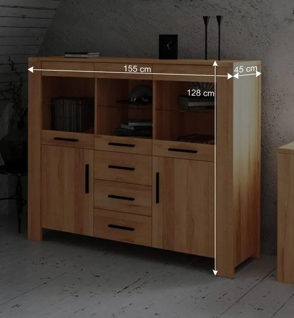 Wohnen Wohnzimmer Highboard Mosniak aus Kernbuche Massivholz