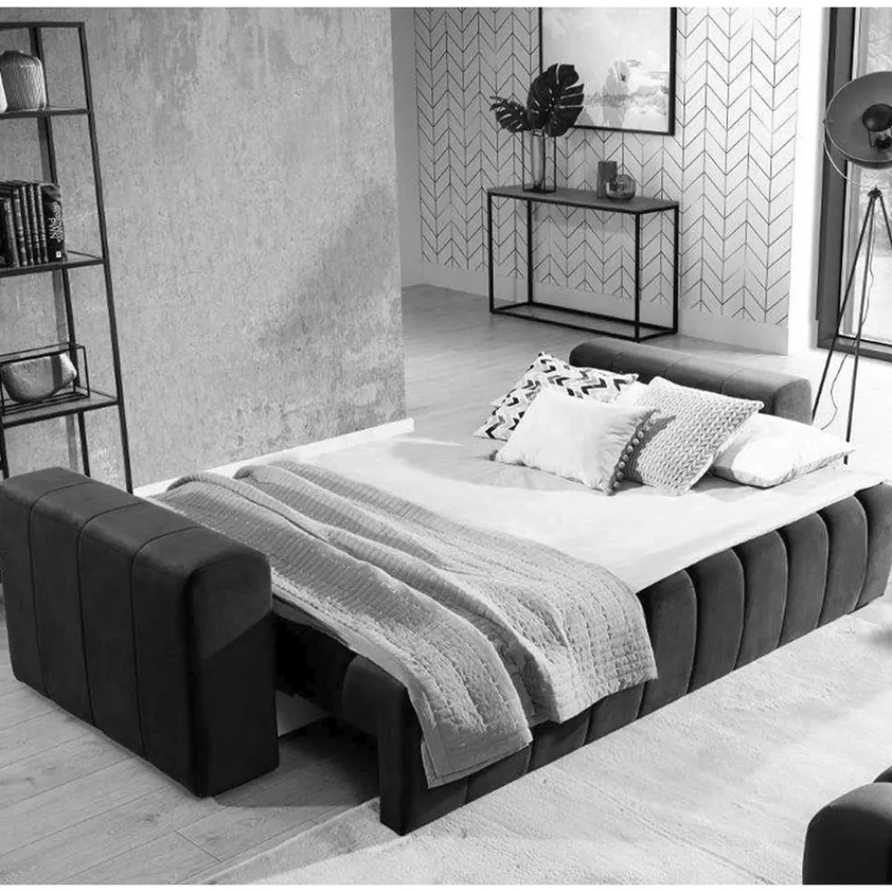 Wohnen Wohnzimmer Klappsofa in Schwarz Samt - Graland