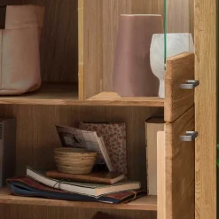 Wohnen Wohnzimmer Massivholzschrank mit Glas Einsatz - Loitons