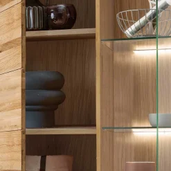 Wohnen Wohnzimmer Massivholzschrank mit Glas Einsatz - Loitons