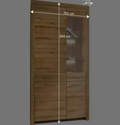 Wohnen Wohnzimmer Massivholzschrank mit Glas Einsatz - Loitons