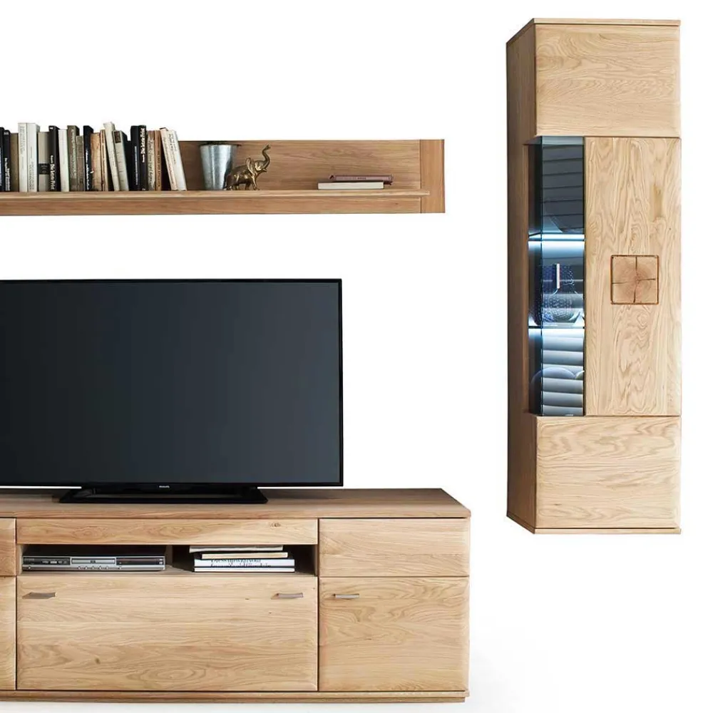 Wohnen Wohnzimmer Möbel Kombi Pontros in Eiche Bianco (vierteilig)