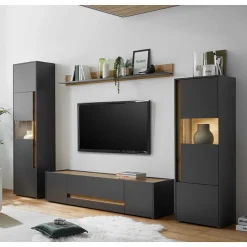 Wohnen Graue Möbel|Wohnwände*Wohnzimmer Möbel Wohnwand günstig - Ahilav (vierteilig)