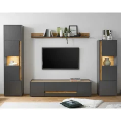 Wohnen Graue Möbel|Wohnwände*Wohnzimmer Möbel Wohnwand günstig - Ahilav (vierteilig)