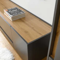 Wohnen Graue Möbel|Wohnwände*Wohnzimmer Möbel Wohnwand günstig - Ahilav (vierteilig)