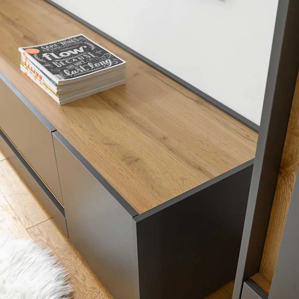 Wohnen Graue Möbel|Wohnwände*Wohnzimmer Möbel Wohnwand günstig - Ahilav (vierteilig)