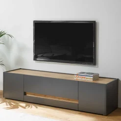 Wohnen Graue Möbel|Wohnwände*Wohnzimmer Möbel Wohnwand günstig - Ahilav (vierteilig)