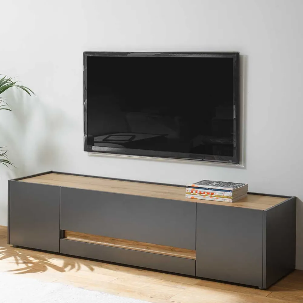 Wohnen Graue Möbel|Wohnwände*Wohnzimmer Möbel Wohnwand günstig - Ahilav (vierteilig)