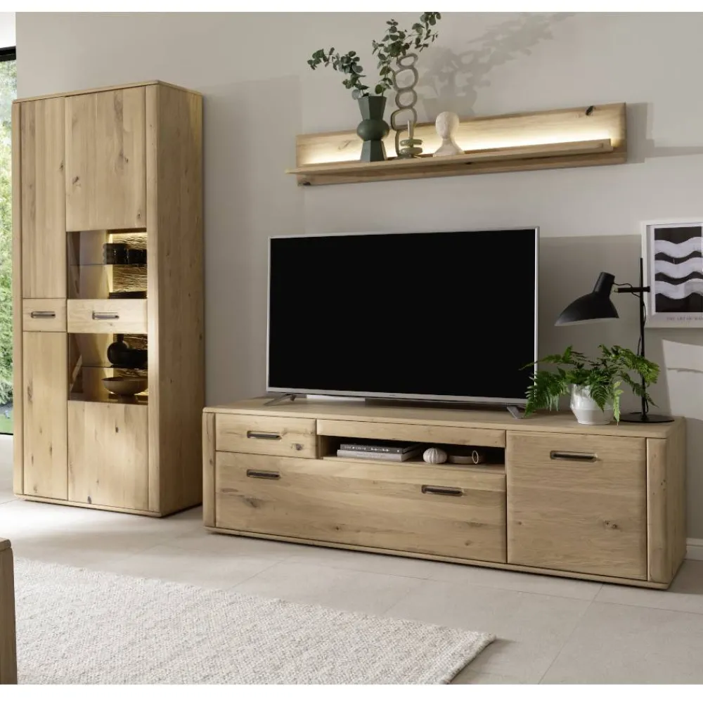 Wohnen Wohnzimmerschränke|Wohnwände*Wohnzimmer Möbelset in Asteiche Hell - Jevedaz (dreiteilig)