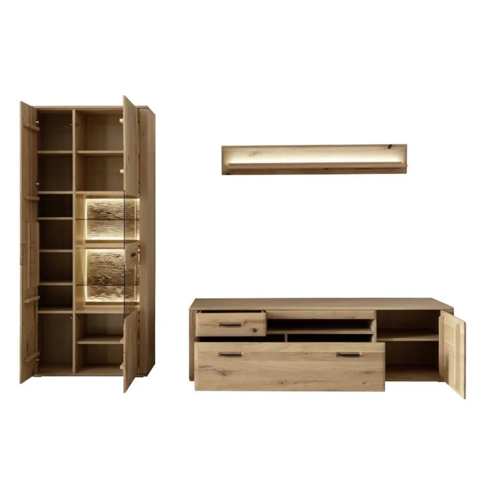 Wohnen Wohnzimmerschränke|Wohnwände*Wohnzimmer Möbelset in Asteiche Hell - Jevedaz (dreiteilig)